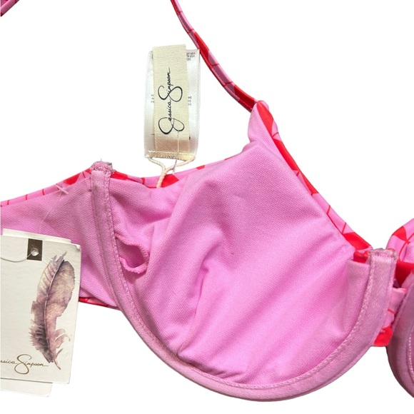 JESSICA SIMPSON women’s pink geometric shapes underwire bikini swim top sz L NWT - Picture 7 of 7